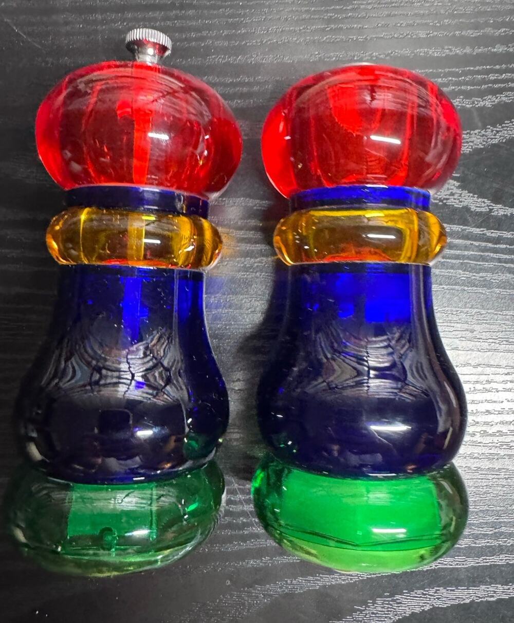 Salt & Pepper Shakers-Vintage Sunset Fiesta Lucite Olde Thompson Grinder Orange